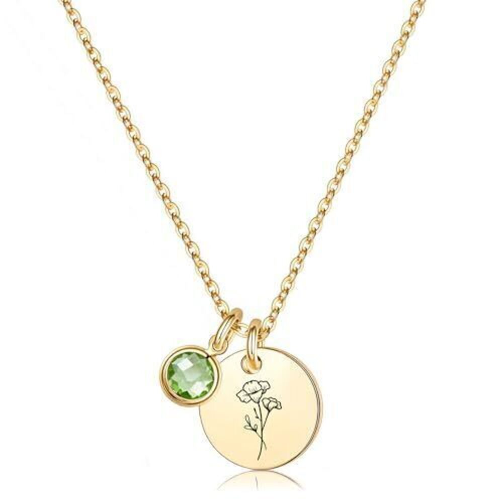 1700 Birth Flower Necklaces , 18K Gold Plated Dainty Birthstone Pendant
